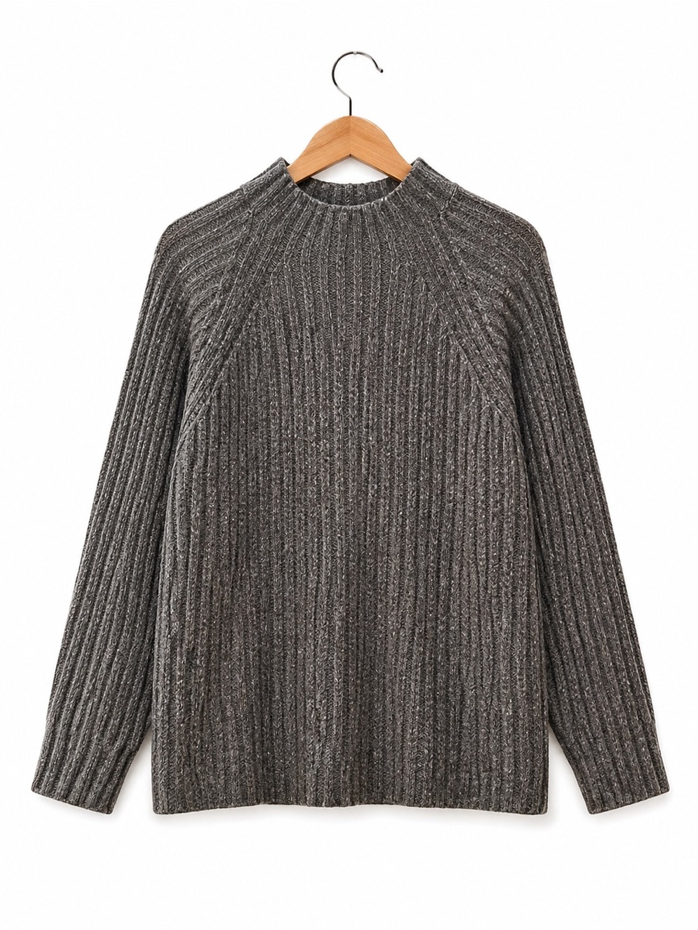 Vtg 90s Express Tricot Gray Ribbed wool blend Sweater Lg Thick Raglan Pullover